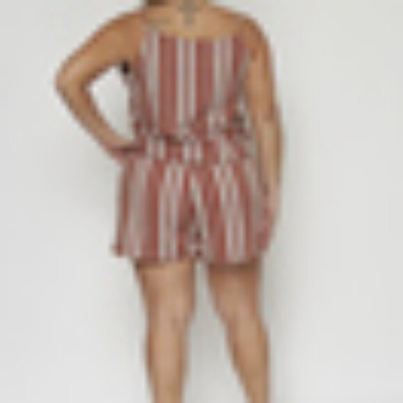 Brick Red Striped Romper 2 Piece 1X - Picture 5 of 6